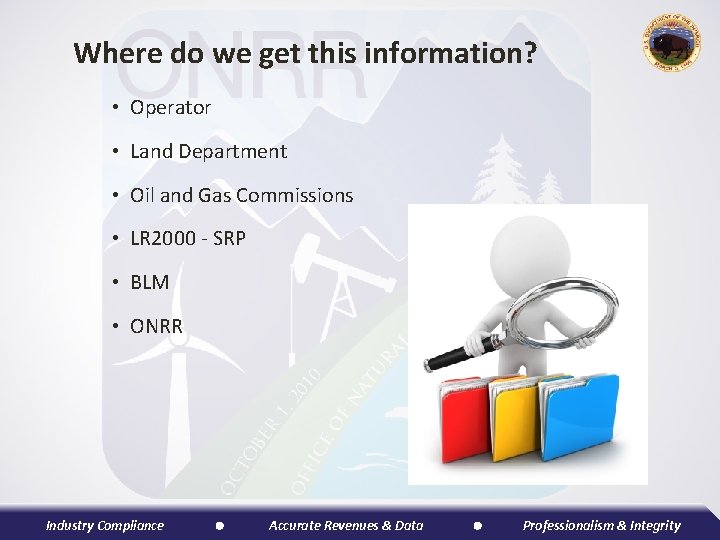 Where do we get this information? • Operator • Land Department • Oil and