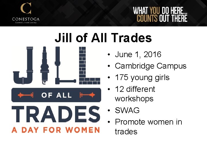 Jill of All Trades • • June 1, 2016 Cambridge Campus 175 young girls