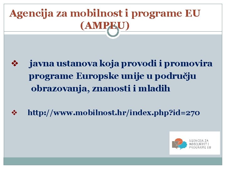 Agencija za mobilnost i programe EU (AMPEU) v javna ustanova koja provodi i promovira