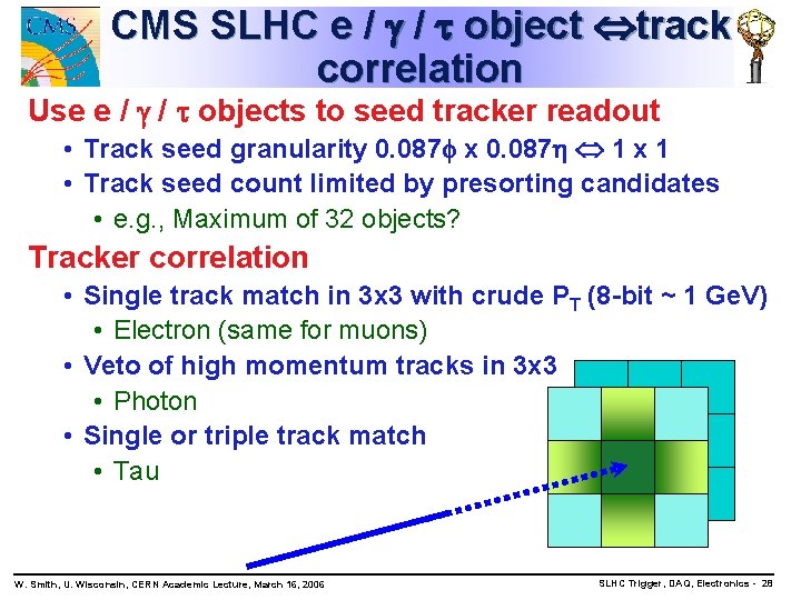 CMS SLHC e / / object track correlation Use e / / objects to