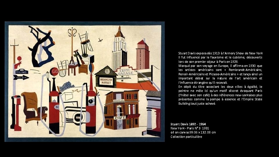 Stuart Davis exposa dès 1913 à l’Armory Show de New York. Il fut influencé