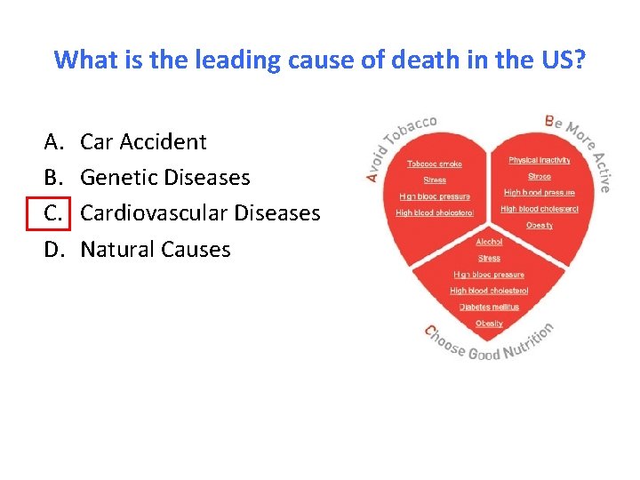 What is the leading cause of death in the US? A. B. C. D.