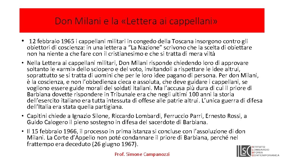 Don Milani e la «Lettera ai cappellani» • 12 febbraio 1965 i cappellani militari