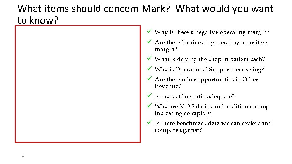 What items should concern Mark? What would you want to know? ü Why is