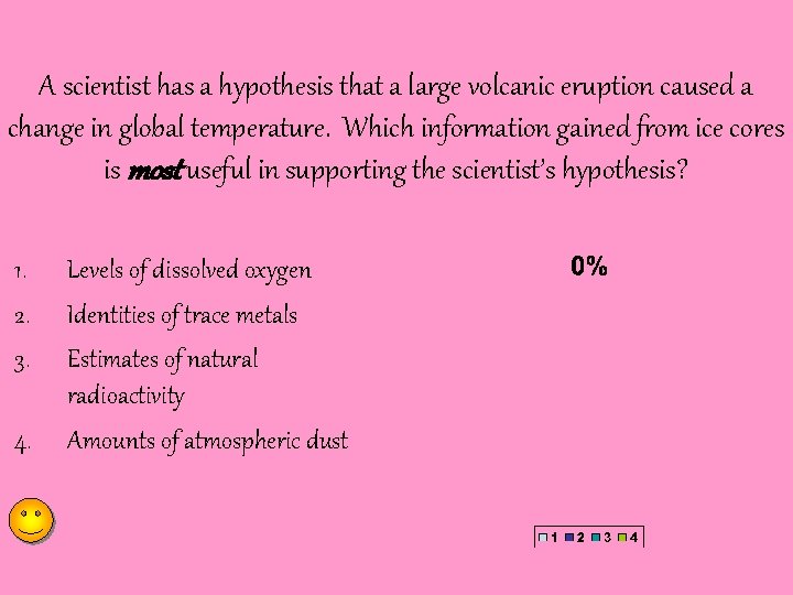 A scientist has a hypothesis that a large volcanic eruption caused a change in