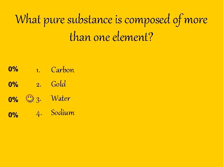 What pure substance is composed of more than one element? 1. 2. 3. 4.
