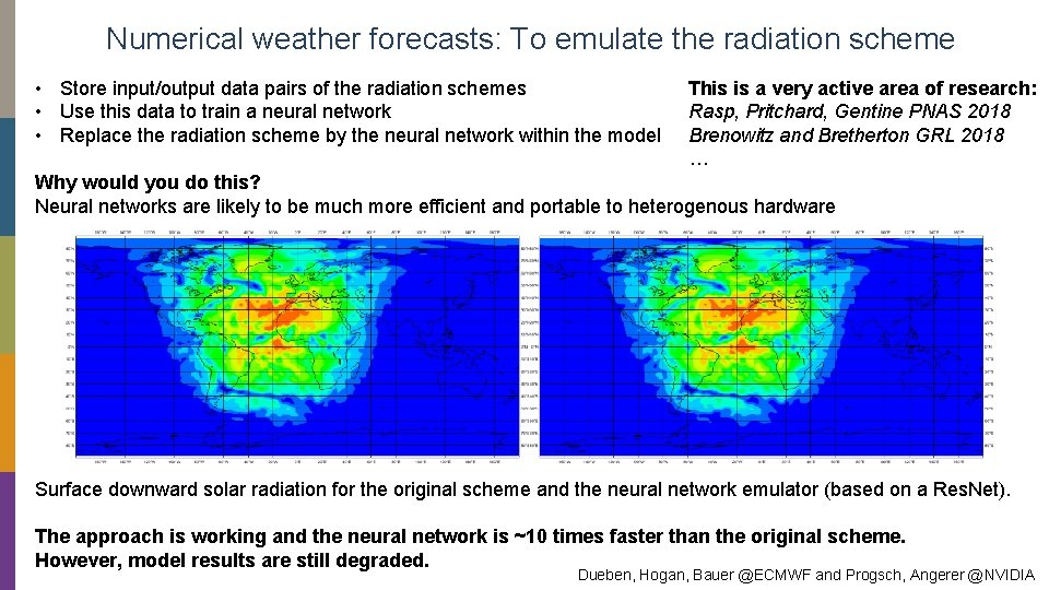 Numerical weather forecasts: To emulate the radiation scheme • Store input/output data pairs of Numerical weather forecasts: To emulate the radiation scheme • Store input/output data pairs of