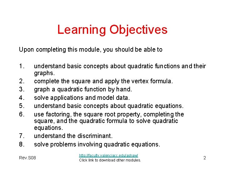 MAC 1140 Module 4 Quadratic Functions and Equations