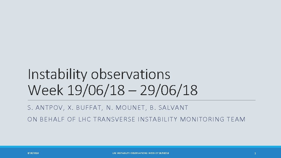 Instability observations Week 19/06/18 – 29/06/18 S. ANTPOV, X. BUFFAT, N. MOUNET, B. SALVANT