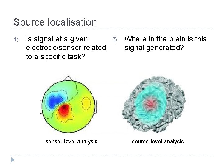 Source localisation 1) Is signal at a given electrode/sensor related to a specific task?