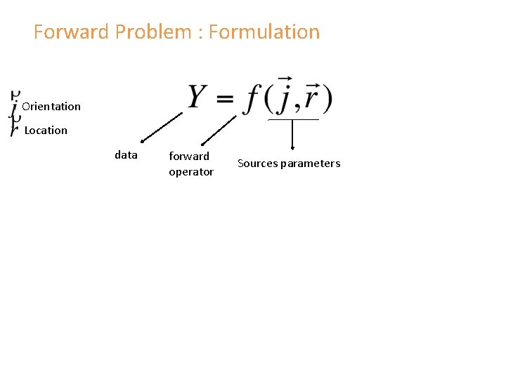 Forward Problem : Formulation Orientation Location data forward operator Sources parameters 