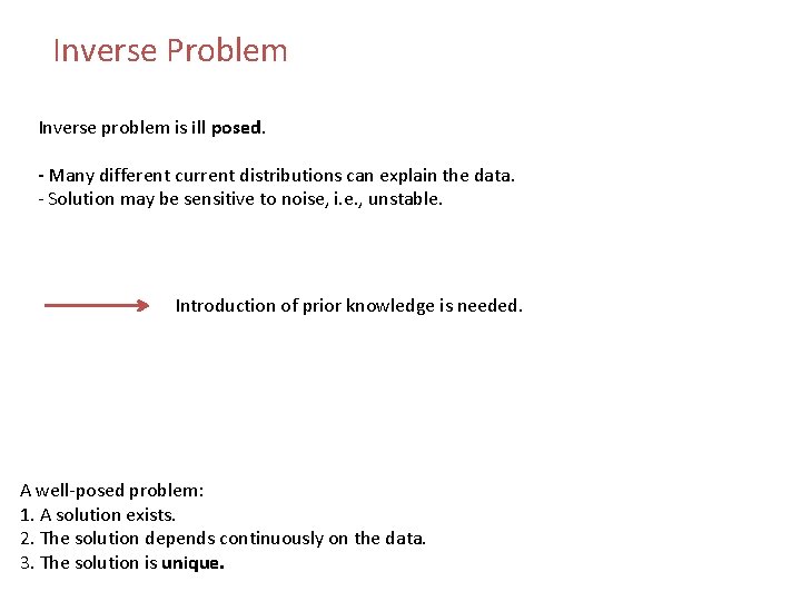 Inverse Problem Inverse problem is ill posed. - Many different current distributions can explain