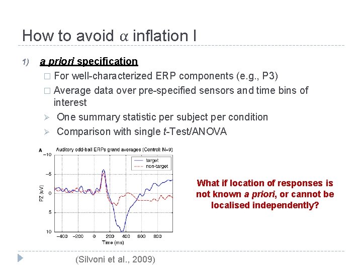 How to avoid α inflation I 1) a priori specification � For well-characterized ERP