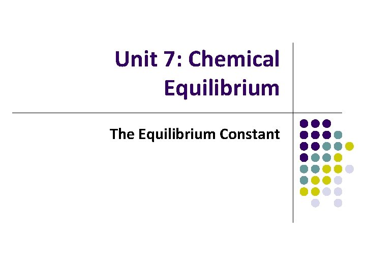 Unit 7: Chemical Equilibrium The Equilibrium Constant 