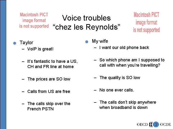 Voice troubles “chez les Reynolds” n Taylor n My wife – Vo. IP is