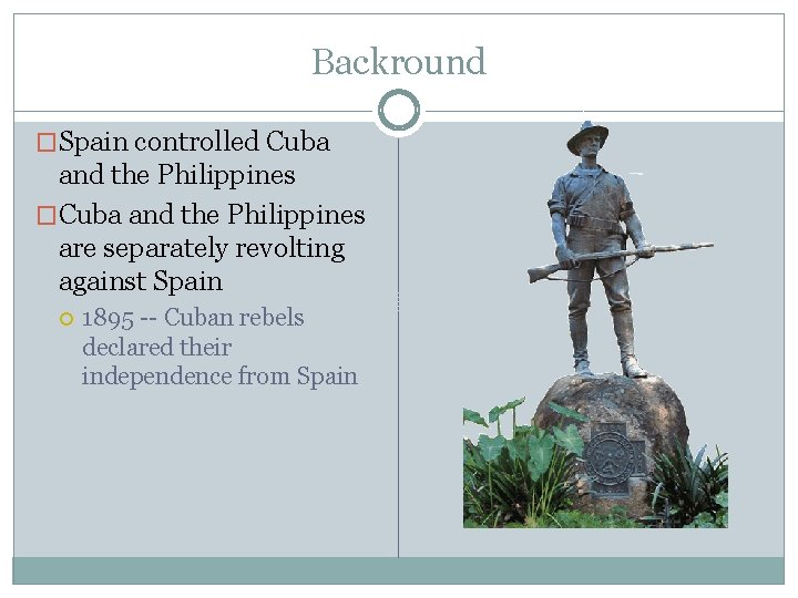 Backround �Spain controlled Cuba and the Philippines �Cuba and the Philippines are separately revolting