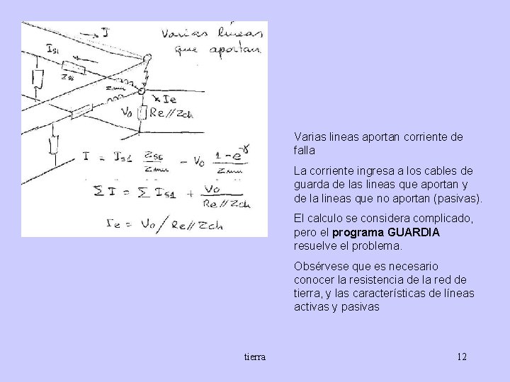 Varias lineas aportan corriente de falla La corriente ingresa a los cables de guarda