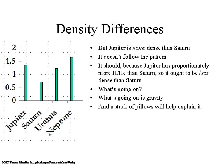 Density Differences • But Jupiter is more dense than Saturn • It doesn’t follow