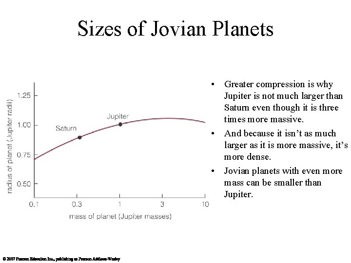 Sizes of Jovian Planets • Greater compression is why Jupiter is not much larger