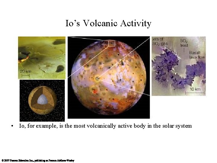 Io’s Volcanic Activity • Io, for example, is the most volcanically active body in