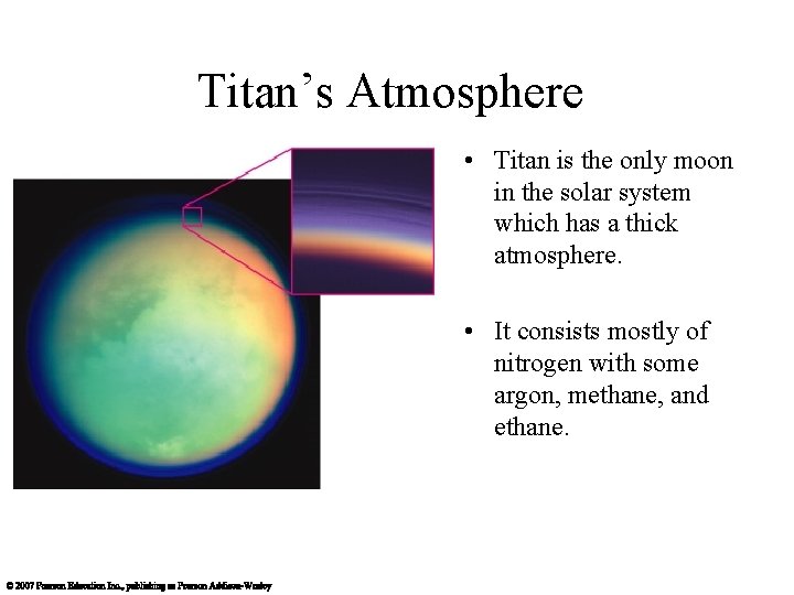 Titan’s Atmosphere • Titan is the only moon in the solar system which has