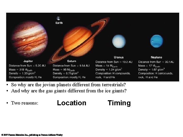  • So why are the jovian planets different from terrestrials? • And why