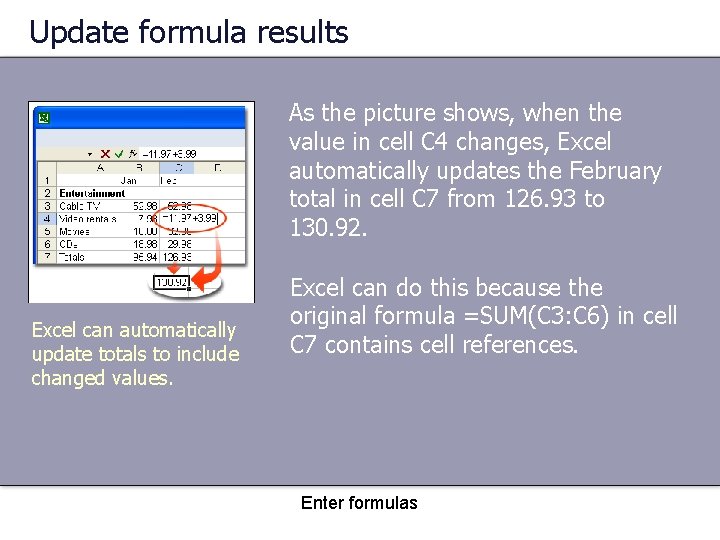 Update formula results As the picture shows, when the value in cell C 4