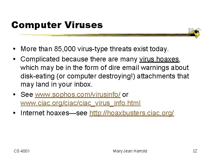 Computer Viruses More than 85, 000 virus-type threats exist today. Complicated because there are