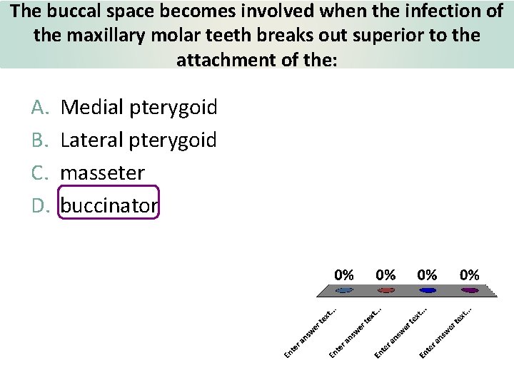 The buccal space becomes involved when the infection of the maxillary molar teeth breaks