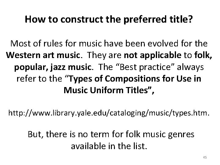 How to construct the preferred title? Most of rules for music have been evolved