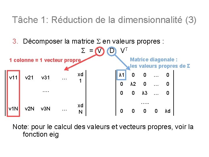 Tâche 1: Réduction de la dimensionnalité (3) 3. Décomposer la matrice Σ en valeurs