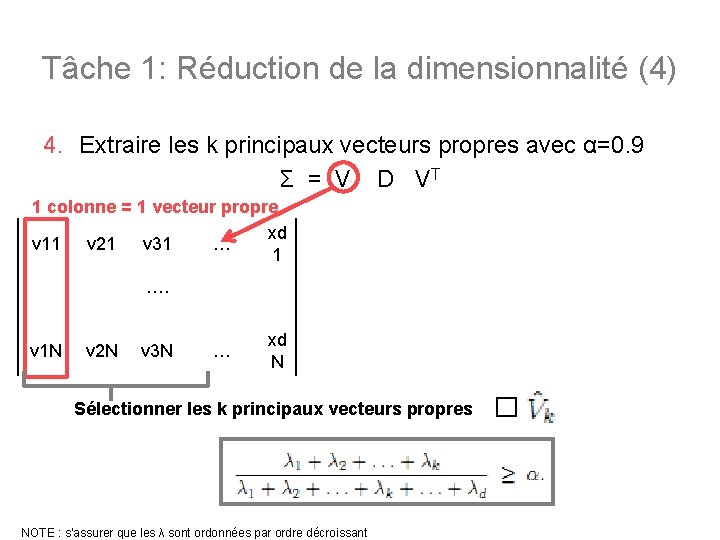 Tâche 1: Réduction de la dimensionnalité (4) 4. Extraire les k principaux vecteurs propres