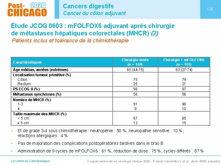 Cancers digestifs 126 Cancer du côlon adjuvant Étude JCOG 0603 : m. FOLFOX 6