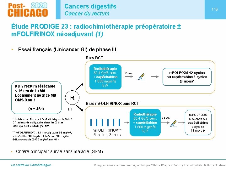 Cancers digestifs 116 Cancer du rectum Étude PRODIGE 23 : radiochimiothérapie préopératoire ± m.