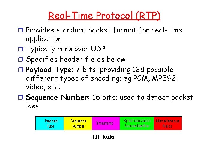 Real-Time Protocol (RTP) r Provides standard packet format for real-time r r application Typically