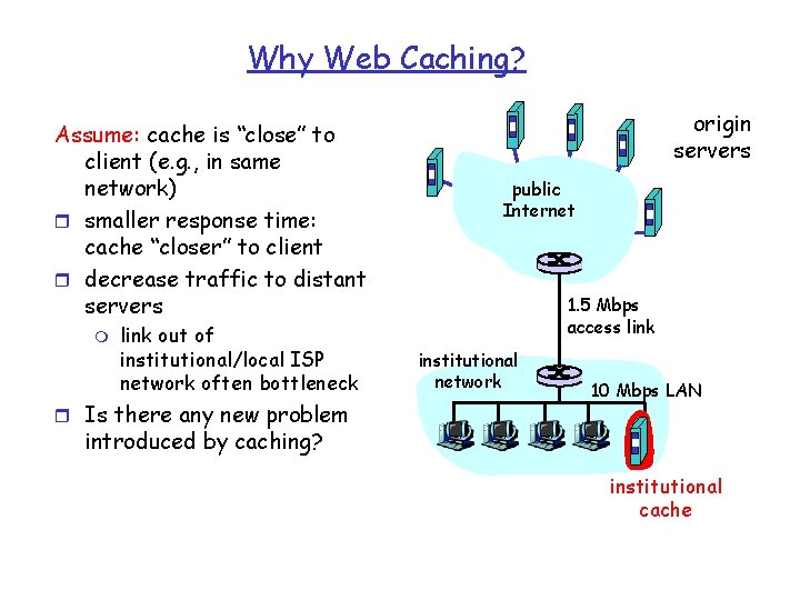 Why Web Caching? Assume: cache is “close” to client (e. g. , in same