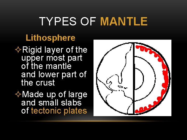 TYPES OF MANTLE Lithosphere ²Rigid layer of the upper most part of the mantle