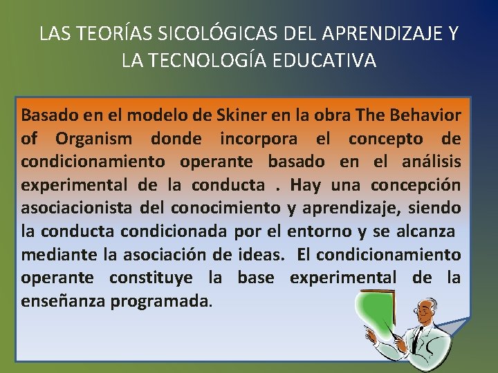 LAS TEORÍAS SICOLÓGICAS DEL APRENDIZAJE Y LA TECNOLOGÍA EDUCATIVA Basado en el modelo de LAS TEORÍAS SICOLÓGICAS DEL APRENDIZAJE Y LA TECNOLOGÍA EDUCATIVA Basado en el modelo de