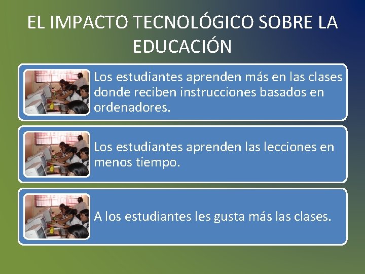 EL IMPACTO TECNOLÓGICO SOBRE LA EDUCACIÓN Los estudiantes aprenden más en las clases donde EL IMPACTO TECNOLÓGICO SOBRE LA EDUCACIÓN Los estudiantes aprenden más en las clases donde