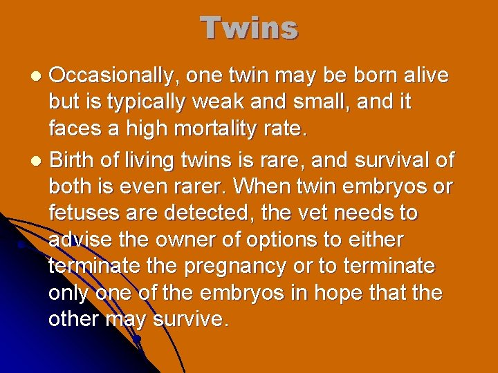 Twins Occasionally, one twin may be born alive but is typically weak and small,