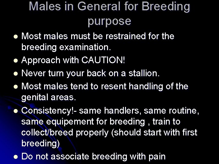 Males in General for Breeding purpose Most males must be restrained for the breeding