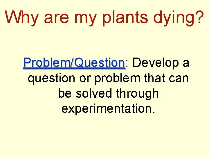 Why are my plants dying? Problem/Question: Problem/Question Develop a question or problem that can Why are my plants dying? Problem/Question: Problem/Question Develop a question or problem that can