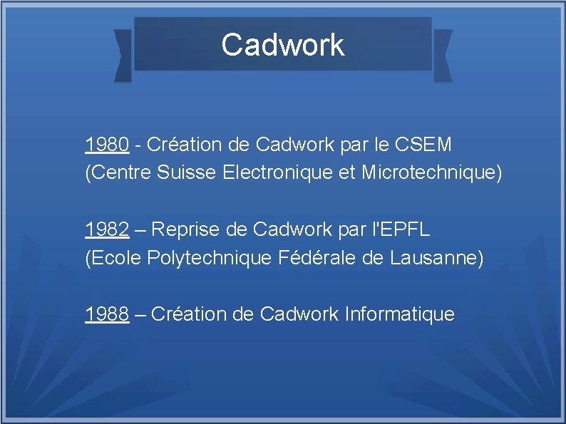 Cadwork 1980 - Création de Cadwork par le CSEM (Centre Suisse Electronique et Microtechnique)