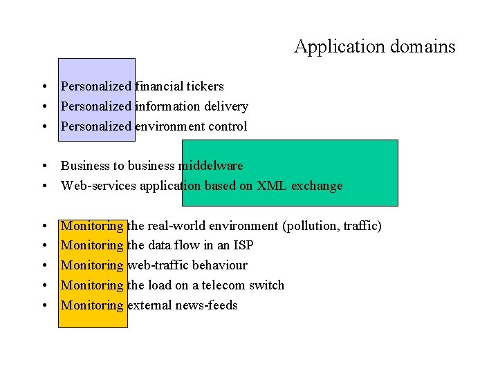 Application domains • Personalized financial tickers • Personalized information delivery • Personalized environment control