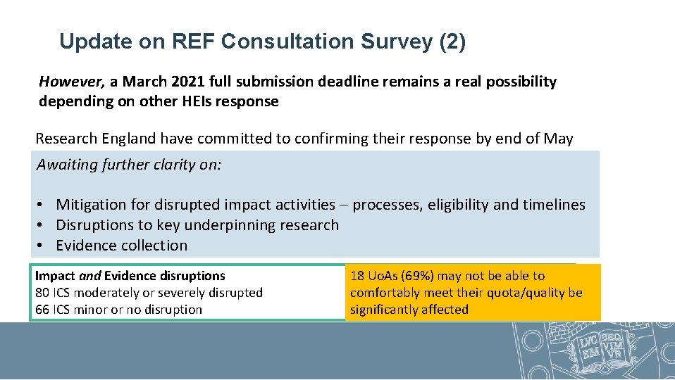 Update on REF Consultation Survey (2) However, a March 2021 full submission deadline remains