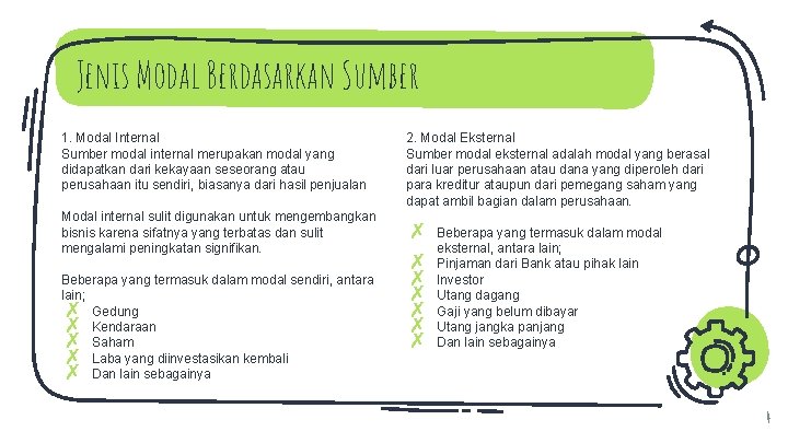 Jenis Modal Berdasarkan Sumber 1. Modal Internal Sumber modal internal merupakan modal yang didapatkan