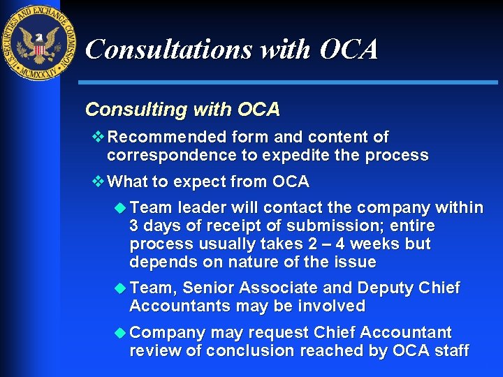 Consultations with OCA Consulting with OCA v Recommended form and content of correspondence to