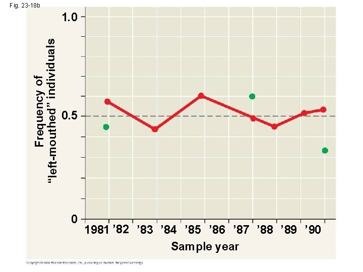 Fig. 23 -18 b Frequency of “left-mouthed” individuals 1. 0 0. 5 0 1981