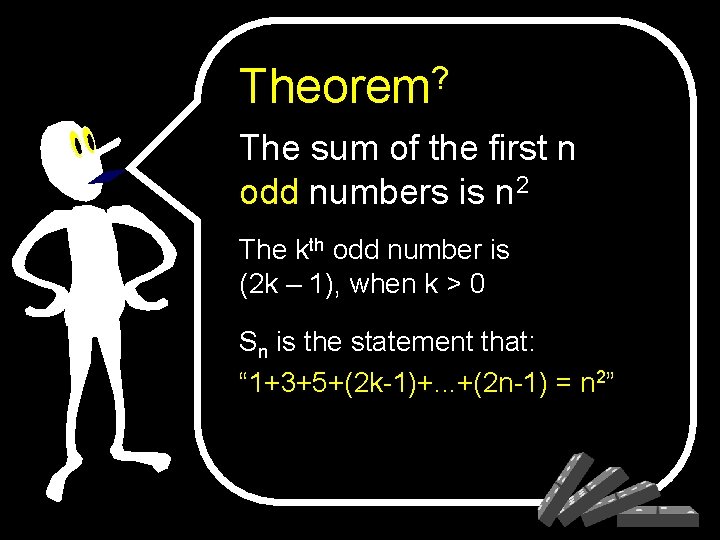 Theorem? The sum of the first n odd numbers is n 2 The kth