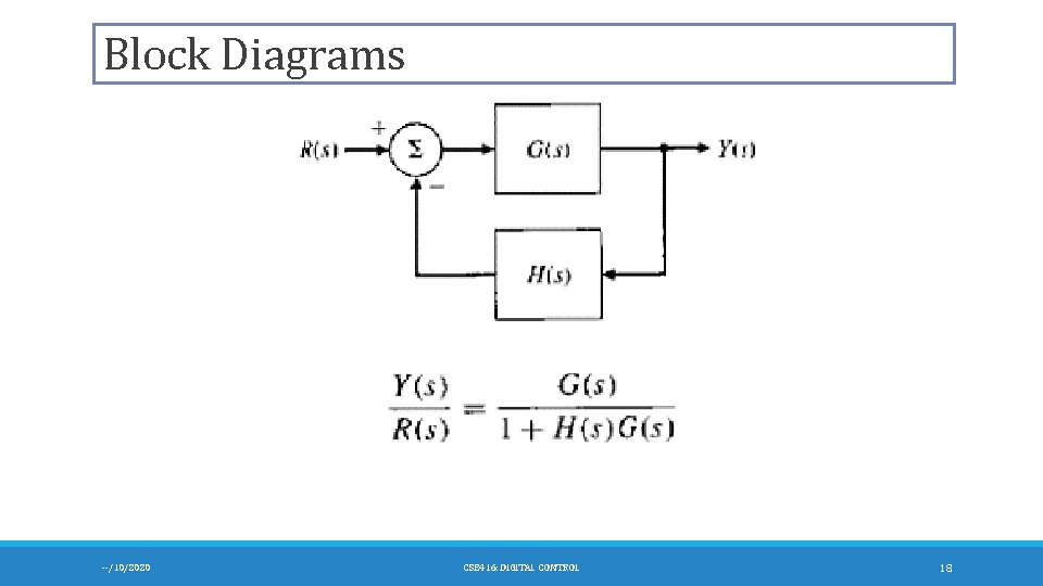 Block Diagrams --/10/2020 CSE 416: DIGITAL CONTROL 18 